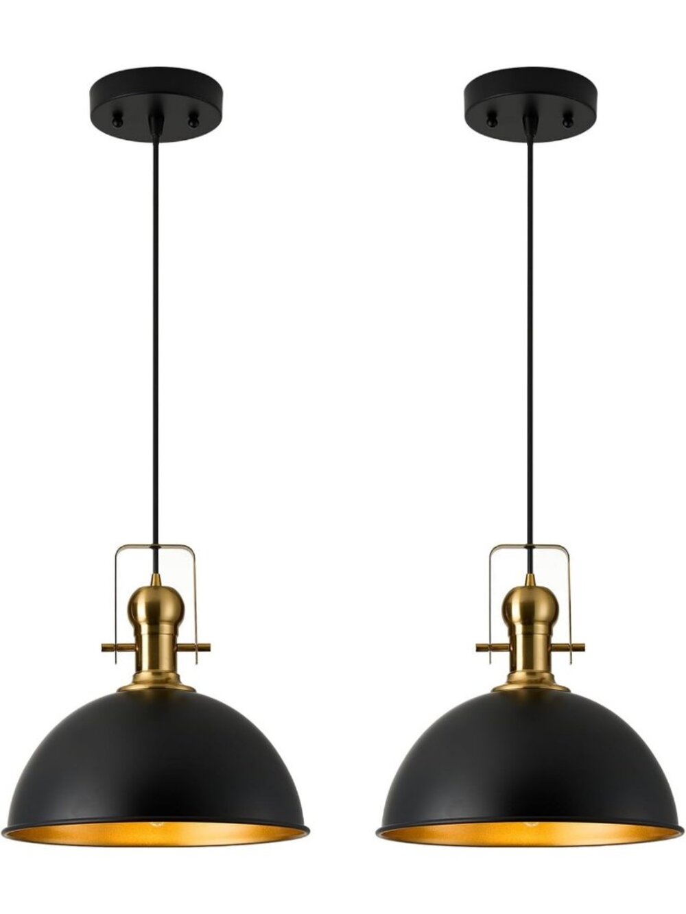 Stylish 12-Inch Black Farmhouse Pendant Lights for Kitchen Island - Set of 2